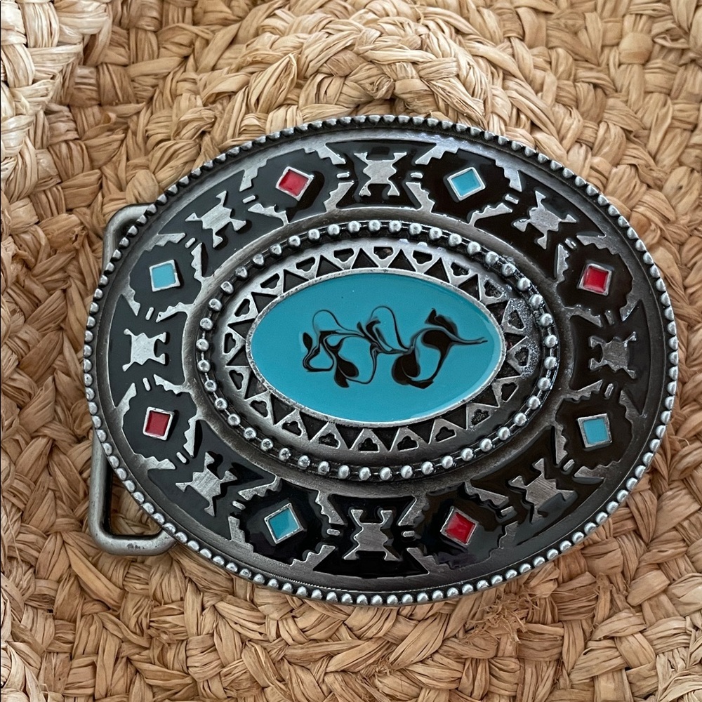 Silver and Turquoise Western Belt Buckle